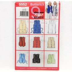 5552 BUTTERICK 9 EZ POCKETS TIED OR NOT BUTTON VESTS PATTERN 6-10;  12-16; 18-22 CHOICE